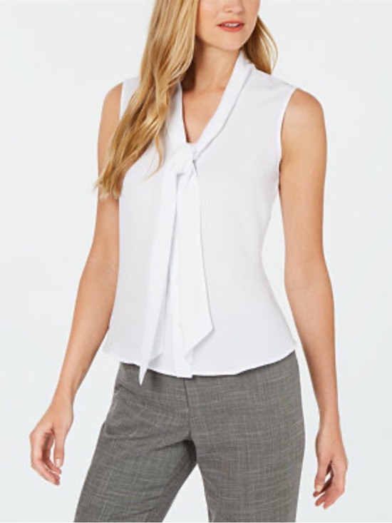 Calvin Klein Tops - Calvin Klein Ivory Sleeveless Tie-Neck Blouse sz L